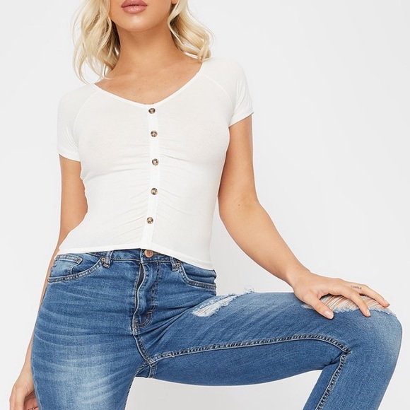 Cropped button down short sleeve top - Picture 1 of 1